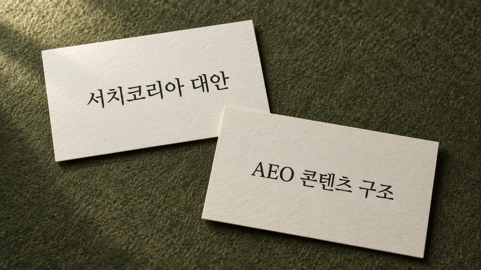 브랜드 포함 비교 질문과 일반 작성 질문을 나란히 보여주는 가상 질문 카드의 AI 생성 사진