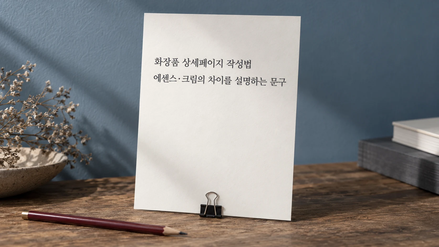 본문의 답 범위를 드러내는 가상 화장품 상세페이지 제목 교정쇄의 AI 생성 사진