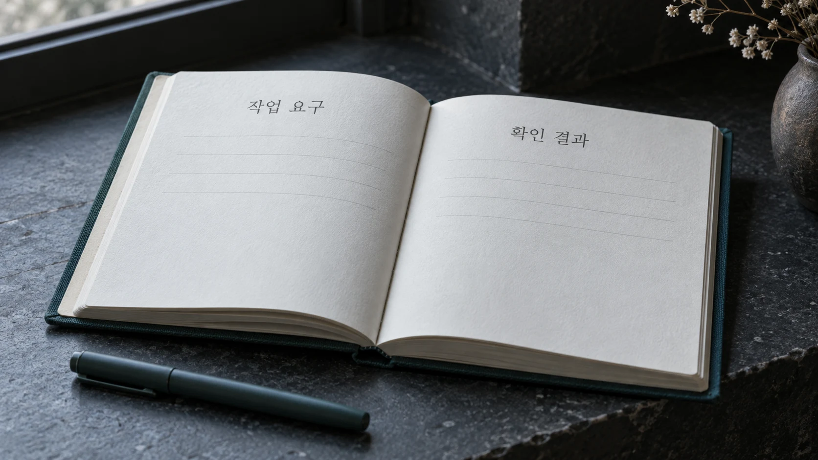 작업 요구와 확인 결과를 따로 남기는 가상 빈 검수 기록의 AI 생성 사진