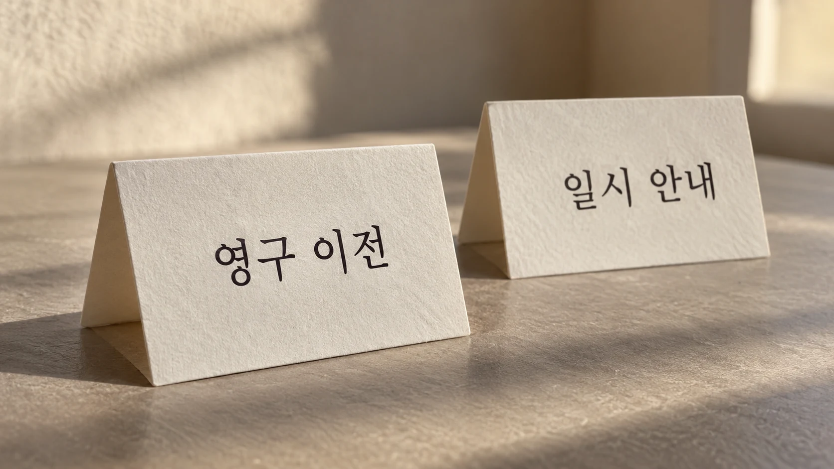 영구 이전과 일시 안내의 의도를 나누는 가상 표지의 AI 생성 사진